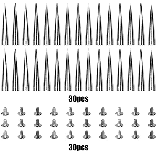 30PCS 40MM Spike and Studs Silver Cone Spikes Punk Large Size Leather Rivets Screwback Studs Rivets Set for Punk Style Clothing Accessories