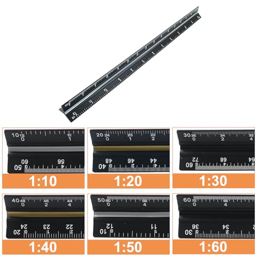 Piutouyar 12 Inch Engineer Scale Ruler,Black, 3 Color Coded Grooves - color: Black(Three color identification bar)