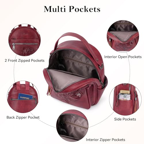Mini Backpack Purse for Women,Vegan Leather Small Backpack for Daily | Embossed Lightweight Water-Resistance Travel Mini Fashion Daypack Bag,Ladies Casual Backpack Purse Gift Choice for Women - color: Red