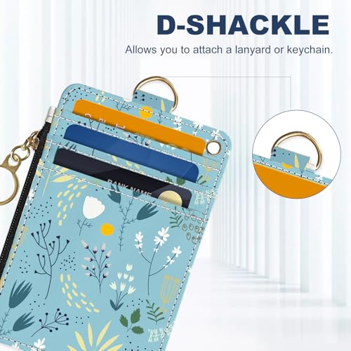 Slim Wallet Credit Card Holder, Blue Floral Print, RFID Wallet Women Cute Small Front Pocket Wallet With Zipper, PU Leather Thin travel RFID Blocking Card Case ID Window,Ladies Gifts - color: Blue Floral Print