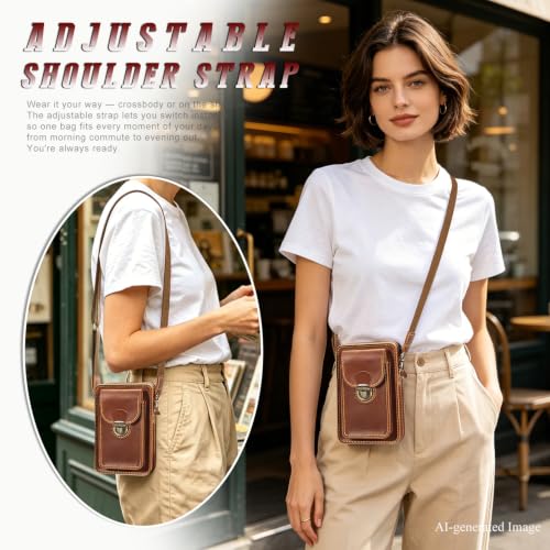 Handmade Leather Phone Holster Purse with Belt Loop, Small Crossbody Bag for Women Men, Phone Pouch With Card Wallet - color: Brown