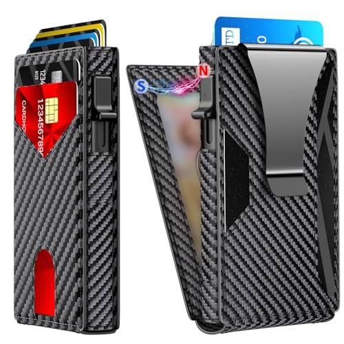 Wallet for Men,Aluminum RFID Blocking-Metal Smart Pop-Up Credit Card Holder with 2 ID Windows,Bifold Compact Security Anti Scanner Wallet & Money Clip,Men's accessories (bifold carbon) - color: bifold carbon