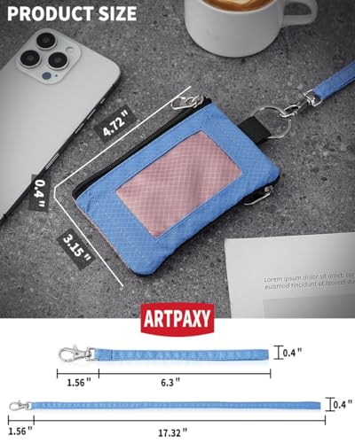 Artpaxy Minimalist Wallet For Mens Womens, Keychain RFID Blocking Zipper Small Wallet with ID Window 2 Lanyards,Water Resistant Travel Cash Card Coin Case Boys Girls - color: Light pink purple+Light blue