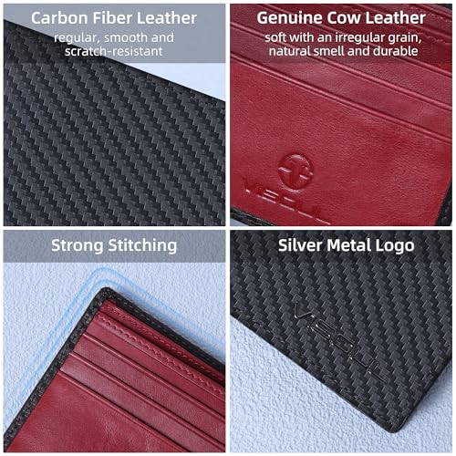 VISOUL Mens Wallet Bifold RFID Protected with 2 ID Windows 8 Credit Card Slots 2 Cash Compartments, Carbon Fiber Leather Wallet for Men Gift Box (Black+Burgundy) - color: Black+Burgundy