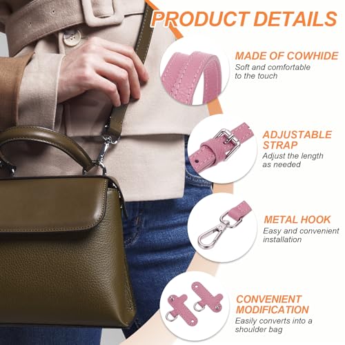 PATIKIL Leather Shoulder Strap, Adjustable Purse Straps Replacement Kit with Clasp for Crossbody Handbag Mini Tote Bag, Pink - color: Pink