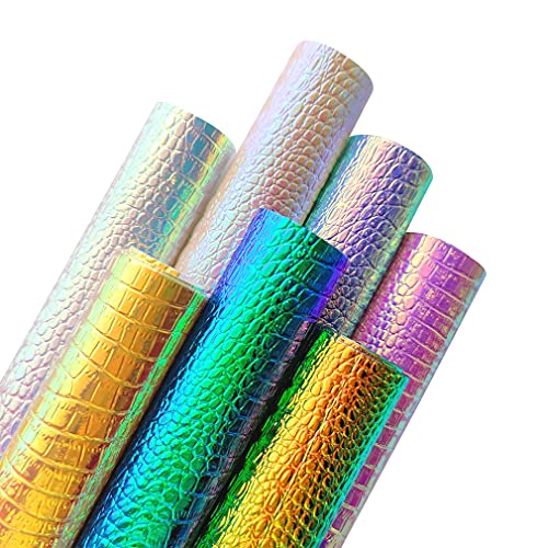 7 Pack Metallic Iridescent Faux Leather Sheets Embossed Crocodile Grain Animal Elements Textured Bright Colour A4 Bump PU Faux Leather for Earrings Hair Bows Making and DIY Projects