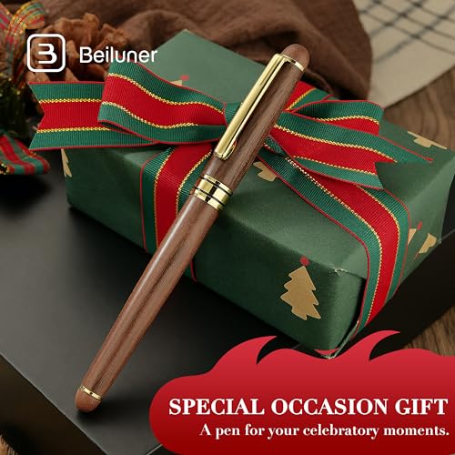 BEILUNER Luxury Wood Ballpoint Pen Writing Set,Walnut-Elegant Fancy Nice Gift Pen Set for Signature Executive Premium Office Fancy Nice Supplies - Gift Boxed with Extra Refills (Black) - color: Walnut
