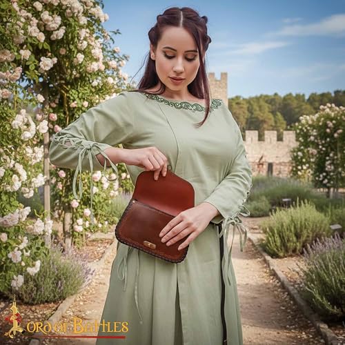 Lord of Battles Genuine Leather Messenger Belt Bag - Medieval Style Waist Bag for Cellphone, Renaissance Faire Costume Accessories (Brown)
