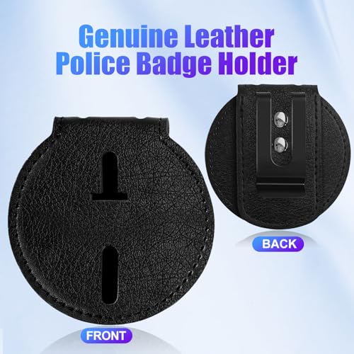 Genuine Leather Police Badge Holder with Belt Clip and Neck Chain | Universal Recessed Heavy Duty Badge Holder for Law Enforcement, Sheriff, Security Officer, Tactical Badge Case for Shield - size: Round