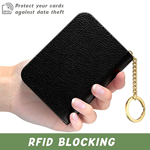 Credit Card Holder for Women, Small RFID Wallet Slim Leather Card Case - color: A-Black, size: Keychain