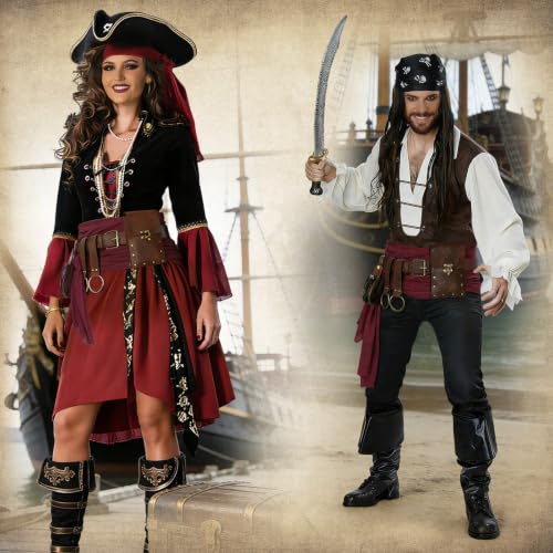 Renaissance Belt Pouch Medieval Pirate Costume Accessories Set for Cosplay | Viking Faux Leather Waist Bag, Skirt Hike Clips, Perfect for Women and Men Ren Faire, LARP, Fantasy, Halloween - color: Brown-N