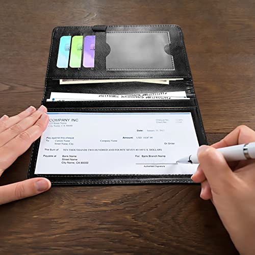 Checkbook Covers for Personal Checkbook Duplicate Checks RFID Blocking Checkbook Cover for Women Men with Elastic Strap Card Slots Pen Holder - Plants and Flowers - color: Plants and Flowers