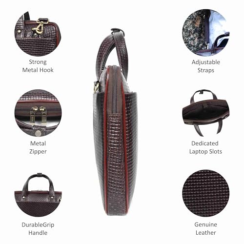 16 inch Laptop Bag for Men, Vintage Leather Shoulder Office Crossbody Bag With Adjustable Straps Metal Grip (50 Inch) - color: Dark Brown