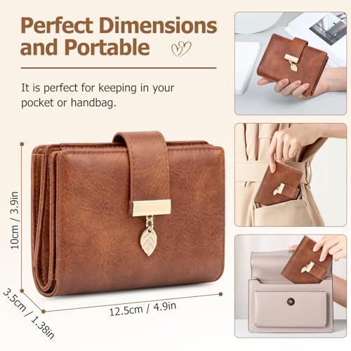 HUANLANG Small Wallets Women RFID Blocking Ladies Wallet with Zipper | Women’s Wallet Credit Card Holder, Leather, ID Window,Zipper Coin Pocket,Bifold,Perfect Gifts,Fits Small Purses,Travel,Brown - color: Dark Brown