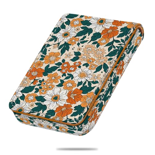 Business Card Holder, PU Leather Printing Business Card Case Pocket with Magnetic Shut, Portable Business Card Carrier Holder for Women or Men (Flower-Yellow) - color: Flower-Yellow