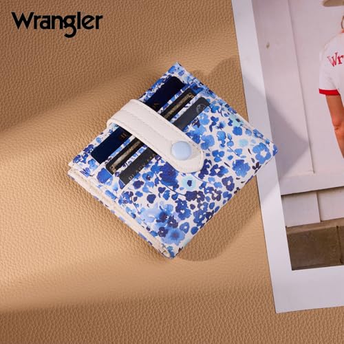 Montana West X Wrangler Small Women's Wallet Slim Simple Girls Wallet RFID Credit Card Holder Minimalist Zipper Coin Pocket - color: Indigo Watercolor Petal