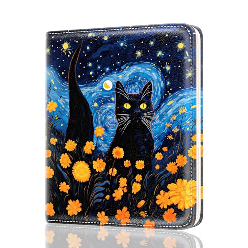 Rouidr Womens Wallet, RFID Small Slim Wallet for Women, Cute Bifold Leather Pocket Credit Card Holder Ladies Mini Purse with Zipper Coin Pocket & ID Window, Starry Sky Cat - color: Starry Sky Cat