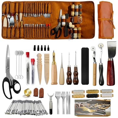 EDIETH Leather Craft Tools Kit 72PCS Working Kit with Durable Storage Bag, Professional Carving, Stamping, Sewing, Punching & Cutting Tools for Leathercraft Projects