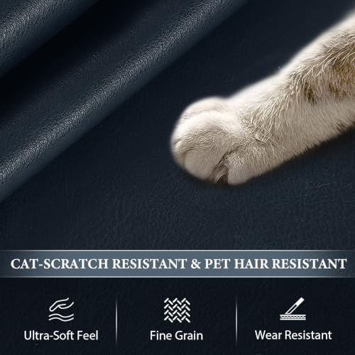 Faux Leather 1.00mm Upholstery Fabric by the Yard 15 Yard Navy Blue | Semi-PU Waterproof Marine Vinyl, Soft Thick 2-way Stretch Leather Sheet for Sofa Wallet Cushion Craft Sewing Projects - color: Navy Blue, size: 15 Yard
