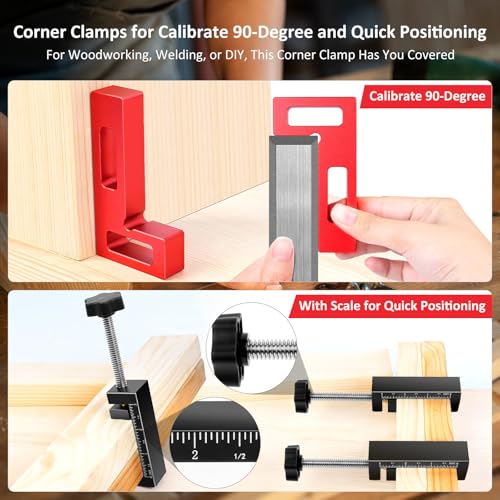 Corner Clamps for Woodworking - Durable & Versatile 90 Degree Right Angle Clamps, 2 Pack 2" x 4" Aluminum Positioning Squares with 4 C-Clamps for Cabinets, Frames, and Drawers - style: 2 Packs