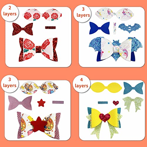 AOUXSEEM 348 Pcs 60 Set Faux Leather Hair Bows DIY Making Kit for Beginners, Contains Assorted Random Printed Glitter Solid Fabric Pre Cut Pieces, Make Stylish Hair Clips