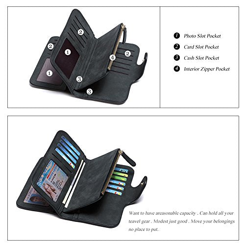 CLUCI RFID Wallet for Women Bifold Wallet with ID Window | Multiple Card Holder, Gifts for Women Birthday - color: 2 Two-toned black