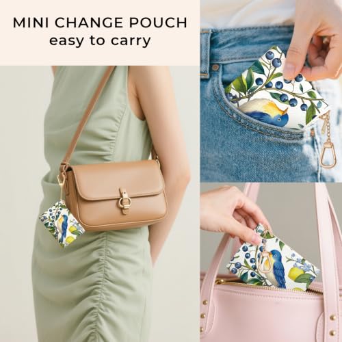 Bird Keychain Coin Purse for Women, Small Change Pouch Key Chain | Zipper Purse, Little Tiny Zip Pocket, PU Leather, Travel Wallet for Girls, Cute Coin Holder, Key Ring, Ladies Women Gifts - color: Hummingbird