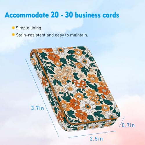 Business Card Holder, PU Leather Printing Business Card Case Pocket with Magnetic Shut, Portable Business Card Carrier Holder for Women or Men (Flower-Yellow) - color: Flower-Yellow