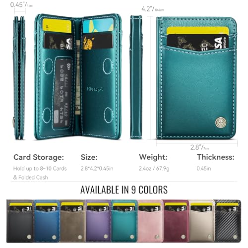 Slim Wallet for Men Women RFID Blocking Card Holder Bifold Front Pocket Mini Wallet with 8 Card Slots and 2 Cash Pockets, Minimalist PU Leather Small Travel Purse Compact Gift, Blue Green - color: Blue Green