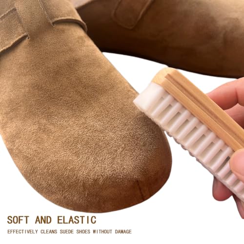 2Pcs Suede & Nubuck Cleaning Brush Set, Medium Size 5.1x1.7x1.1 Inch, Multi-Purpose Shoe Care Kit for Boots, Bags, and Garments, Wooden Handle Rubber Bristles - color: Double
