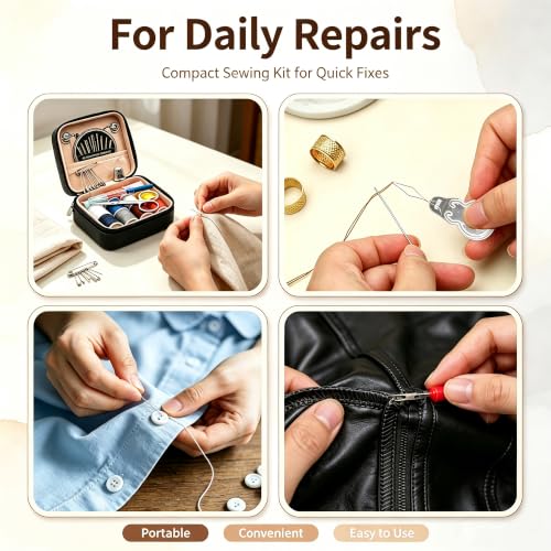 Lingletu 56-Piece Sewing Kit for Adults, Compact Emergency Sewing Box with Zipper Repair Tools, Small Sewing Supplies & Accessories for Home, Travel & Quick Stitch Solutions