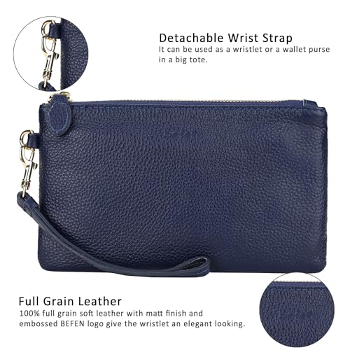befen Genuine Leather Wristlet Clutch RFID Blocking Bag Cell Phone Purse | Cell Phone Wristlet Clutch for Women, Small Wallet Purses with RFID Blocking Card Slots - color: Style02-nave Blue