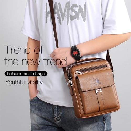 Messenger Bag for Men Crossbody Shoulder Purse Small Vintage PU Leather Satchel Pouch Side Crossover Handbag - color: Men Handbag for Brown
