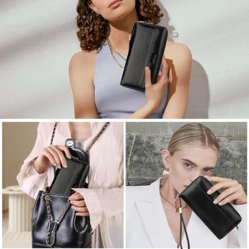 Real Leather Wristlet Wallet Women With RFID Blocking(ypblack) - color: b1-Oiled leather black
