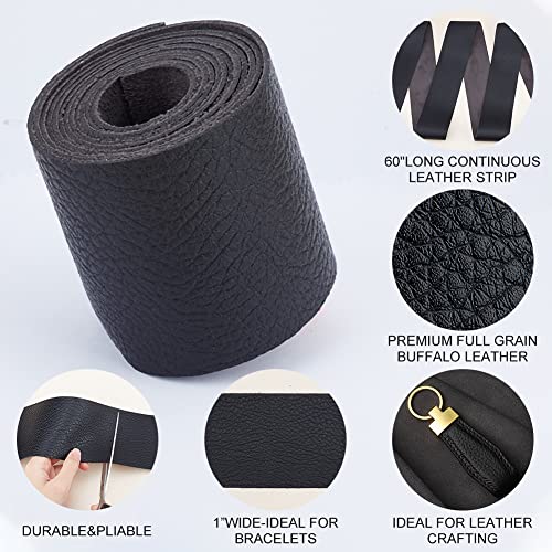 PH PandaHall 3 Inch Leather Blank Belt 2.1 YardsImitation Leather Cord Black Leather Belt Strip Grain Leather Strap Flat Leather Belt Blank for DIY Arts Craft Projects Clothing Jewelry Wrapping, Black