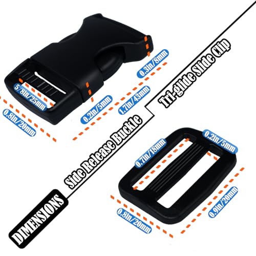 Buckles for Straps 5/8 Inch, Quick Side Release Plastic Buckle Clip 10 Pack + Tri-Glide Slide Clip 20 PCS, Heavy Duty Dual Adjustable No Sewing, Replacement for Backpack Fanny Pack Belt Dog Collars. - color: 5/8 Inch Buckles