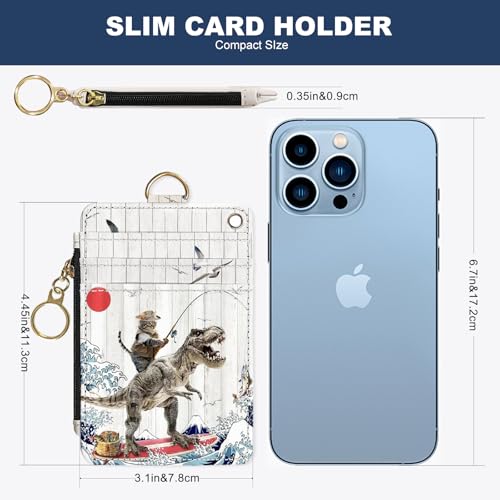 Slim Wallet Credit Card Holder, Cat Fishing, RFID Wallet Women Cute Small Front Pocket Wallet With Zipper, PU Leather Thin travel RFID Blocking Card Case ID Window,Ladies Gifts - color: Cat Fishing