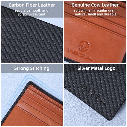 VISOUL Mens Bifold Wallet with 2 ID Windows Carbon Fiber Leather, RFID Blocking Wallet with 2 Money Compartments, Stylish Two-tone Back Pocket Wallet for Men (Black+Orange) - color: Black+Orange