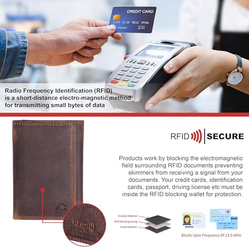 ASAD Leather Slim Everyday Trifold Wallet with ID Window and Multiple Card Slots | Genuine Leather Double Stitched RFID Blocking Stylish | Gift for Him | Hidden Card Pockets - color: Crazy Horse