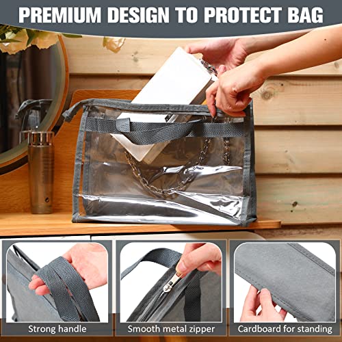Chumia 20 Pack Dust Bags for Handbags Clear Handbag Storage Organizer, 3 Sizes Purse Storage Organizer for Closets Dust Cover Purse Protector Bag with Zipper and Handles with 25 Pcs S Hooks(Grey) - color: Grey