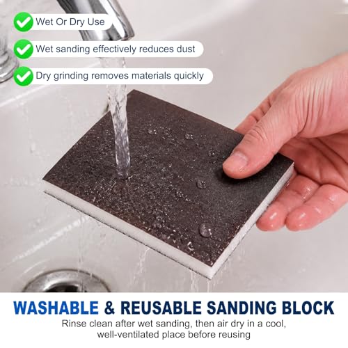 12Pcs 100Grit Double-Sided Sanding Sponges, Washable & Reusable | Handmade Sanding Blocks - Wet Dry Flexible Sandpaper Abrasive Brick Pads for Wood Drywall Metal Polishing, Yellow - size: 100Grit