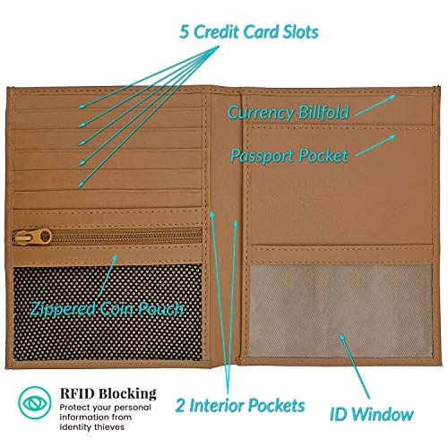 Light Brown RFID Genuine Leather Passport Wallet - color: Light Brown
