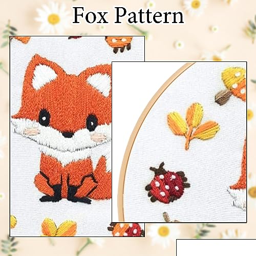 Louise Maelys Fox Embroidery Kit for Beginner, Animal Cross Stitch Kit | DIY Full Range Easy Needlepoint With Stamped Animal Pattern, Hoop, Threads, Needles And Instructions For Adults DIY Craft - color: Fox