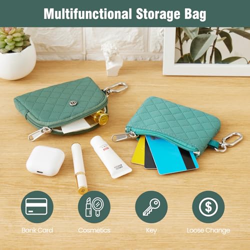 Mini Dual Pouch Wristlet Wallet for Women – Zip Around wristlet Keychain Wallet with 2 Wristlets, Ideal for Dog Walking, Coffee Runs & Lunch Break Essentials (Green+Teal) - color: Green+Teal