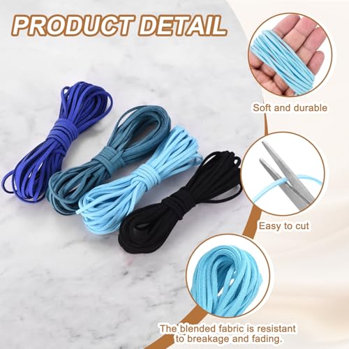 MECCANIXITY 4 Pcs Suede Cord, 5.5 Yards Flat Faux Leather Cord Soft Durable Leather String with Silver Closed-Mouth Ring Rope Clip Lobster Clasps for Art Craft, Blue Series - color: Blue Series