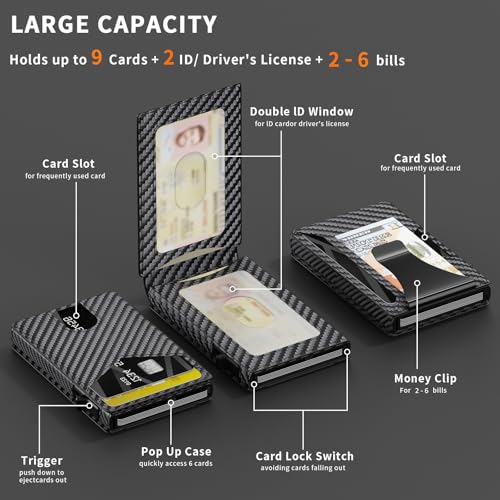 Wallet for Men,Aluminum RFID Blocking-Metal Smart Pop-Up Credit Card Holder with 2 ID Windows,Bifold Compact Security Anti Scanner Wallet & Money Clip,Men's accessories (bifold carbon) - color: bifold carbon