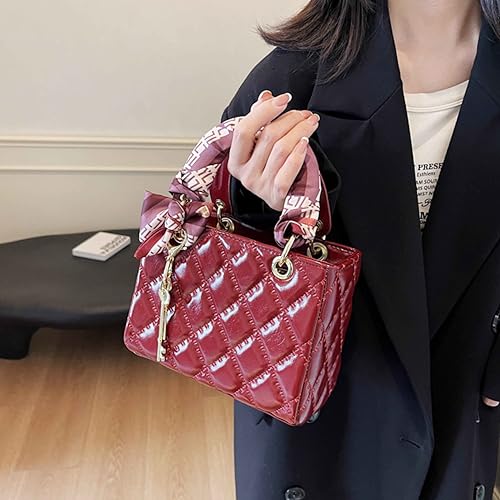 Quilted Square Box Bag for Women, Vegan Leather Vanity Purse - color: Burgundy
