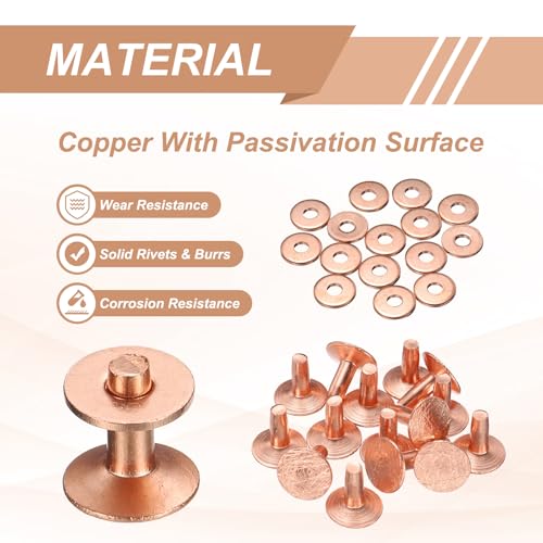 HARFINGTON 15Set Copper Rivets and Burrs Washers 12x4x10mm Dimpled Finish Solid Leather Rivet Fastener Studs Posts for Leather DIY Craft Belts Wallets Collars, Copper Tone - color: Copper Tone, size: 12x4x10mm