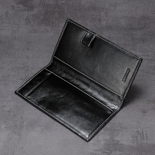 HISCOW Leather Checkbook Cover for Duplicate Checks with Pen Holder - color: Antiqued Black