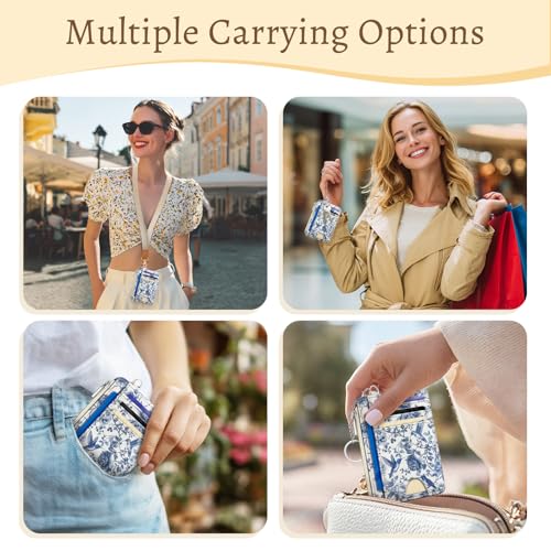 Kelvoris Credit Card Holder Small Wallet Women, Slim RFID, HummingBird | Keychain, Zipper Coin Pocket, Front Pocket Thin Travel Card Case, Minimalist, 6 Card Slots, 1 ID Window, Ladies Gifts Woman - color: Bird